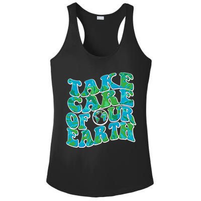 Retro Take Care Of Our Earth Celebrate Earth Day Ladies PosiCharge Competitor Racerback Tank