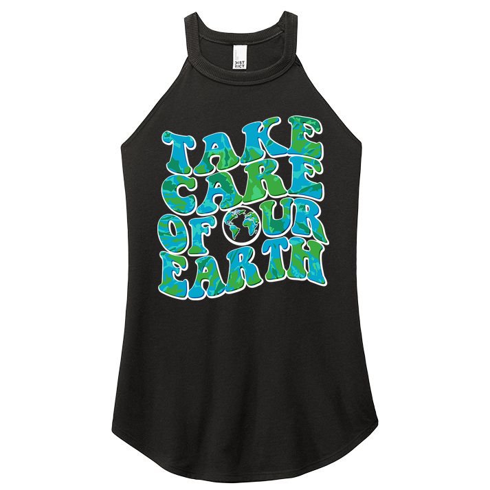 Retro Take Care Of Our Earth Celebrate Earth Day Women's Perfect Tri Rocker Tank