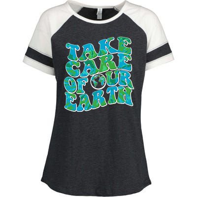 Retro Take Care Of Our Earth Celebrate Earth Day Enza Ladies Jersey Colorblock Tee