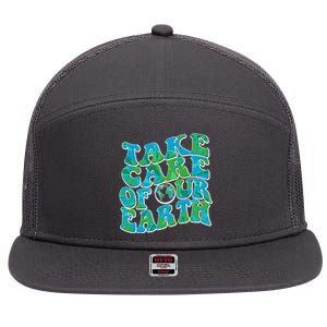 Retro Take Care Of Our Earth Celebrate Earth Day 7 Panel Mesh Trucker Snapback Hat