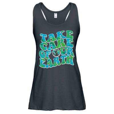 Retro Take Care Of Our Earth Celebrate Earth Day Ladies Essential Flowy Tank