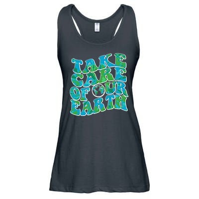 Retro Take Care Of Our Earth Celebrate Earth Day Ladies Essential Flowy Tank