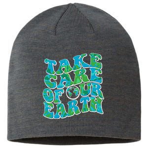 Retro Take Care Of Our Earth Celebrate Earth Day Sustainable Beanie