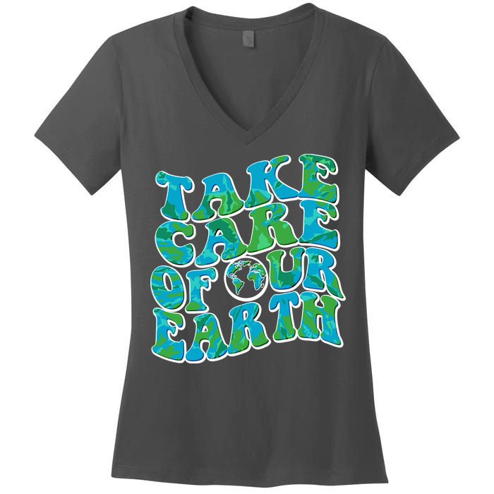 Retro Take Care Of Our Earth Celebrate Earth Day Women's V-Neck T-Shirt