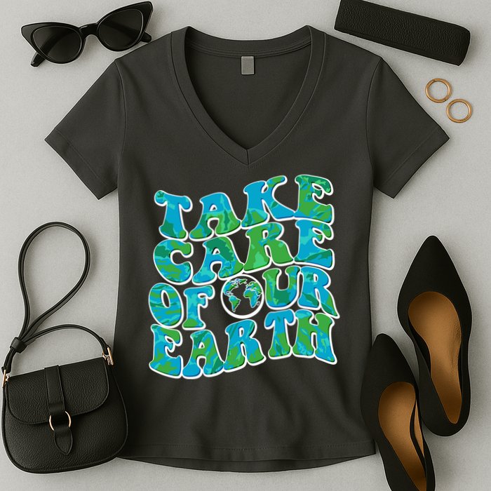 Retro Take Care Of Our Earth Celebrate Earth Day Women's V-Neck T-Shirt