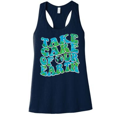 Retro Take Care Of Our Earth Celebrate Earth Day Women's Racerback Tank