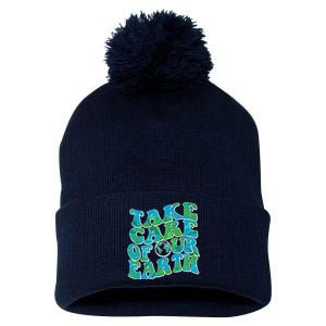 Retro Take Care Of Our Earth Celebrate Earth Day Pom Pom 12in Knit Beanie