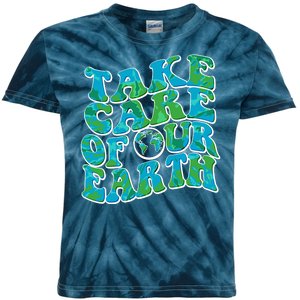 Retro Take Care Of Our Earth Celebrate Earth Day Kids Tie-Dye T-Shirt