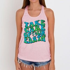 Retro Take Care Of Our Earth Celebrate Earth Day Women's Knotted Racerback Tank