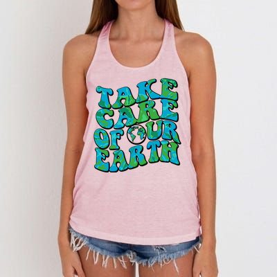 Retro Take Care Of Our Earth Celebrate Earth Day Women's Knotted Racerback Tank