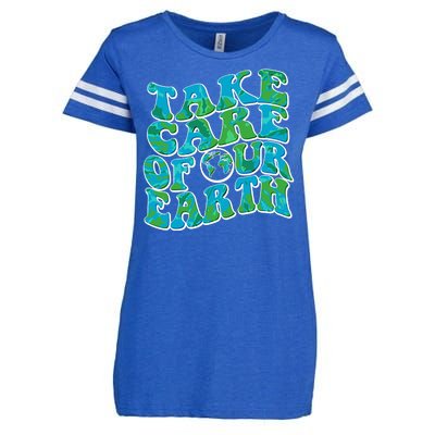 Retro Take Care Of Our Earth Celebrate Earth Day Enza Ladies Jersey Football T-Shirt