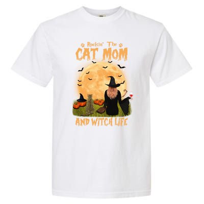 Rocking The Cat Mom Witch Life American Shorthair Halloween Cool Gift Garment-Dyed Heavyweight T-Shirt