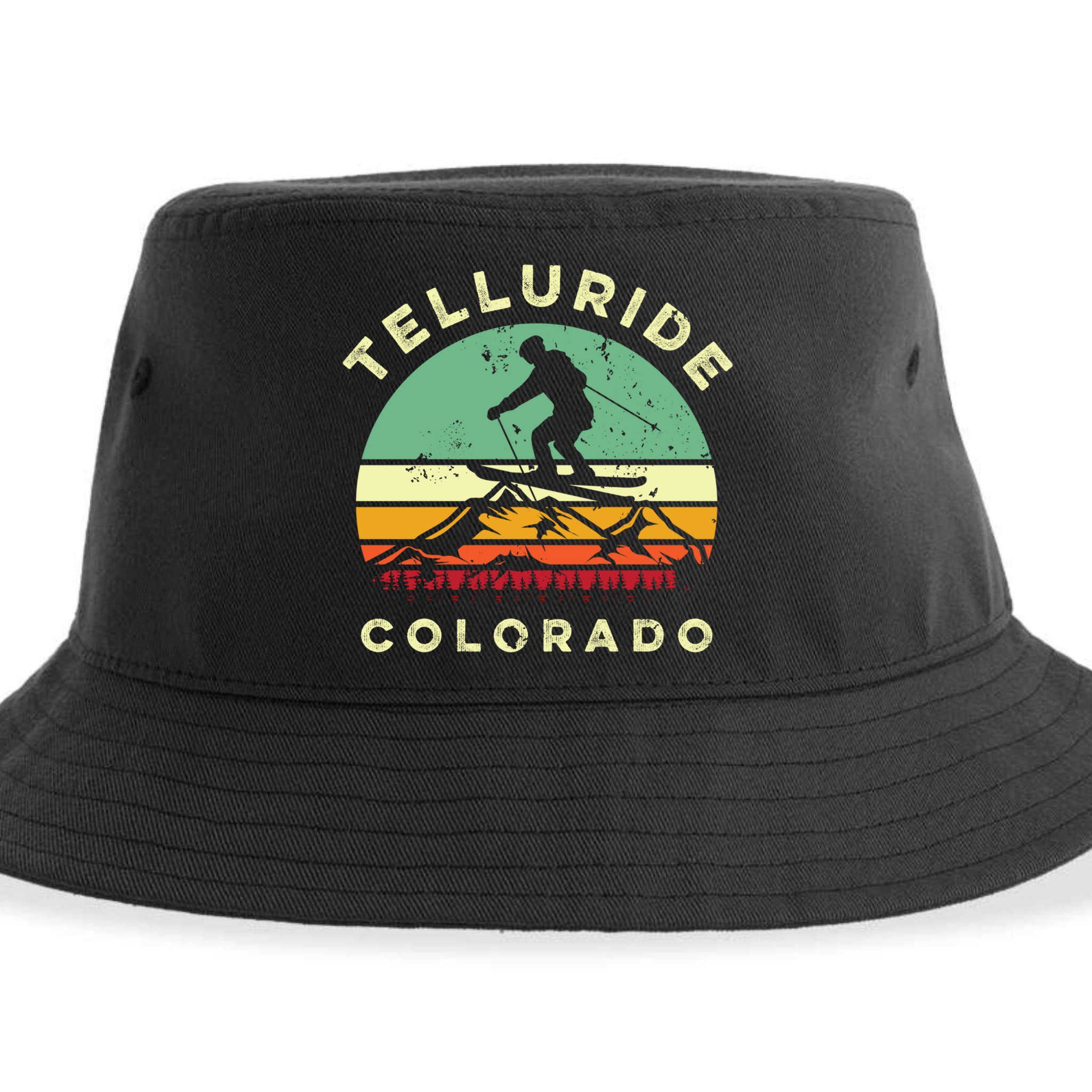 Retro Telluride Colorado Skiing Vintage Skier 70s Ski Lover Cute Gift Sustainable Bucket Hat