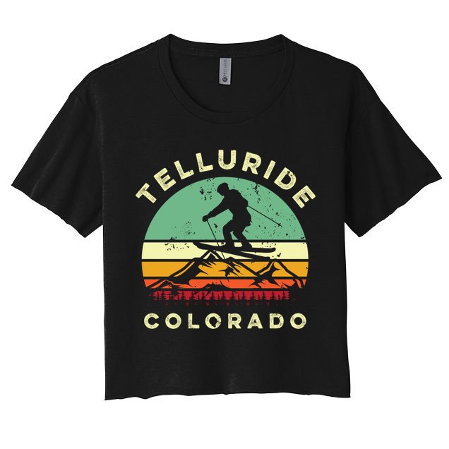 Retro Telluride Colorado Skiing Vintage Skier 70s Ski Lover Cute Gift Crop Top
