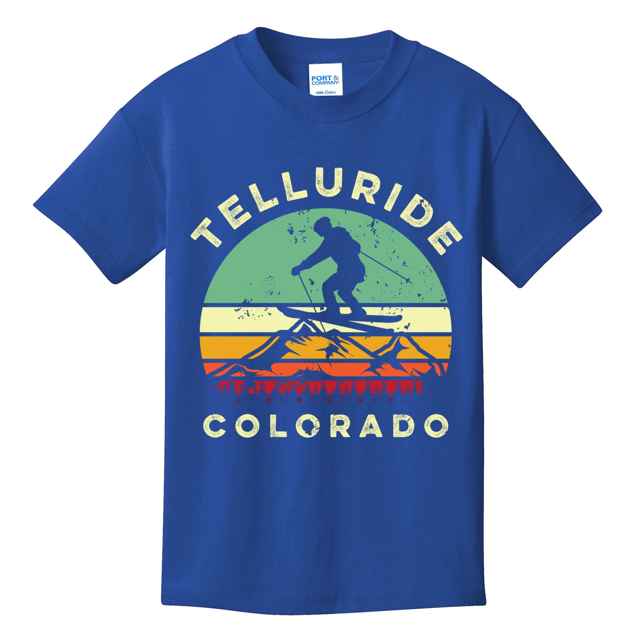 Retro Telluride Colorado Skiing Vintage Skier 70s Ski Lover Cute Gift Kids T-Shirt