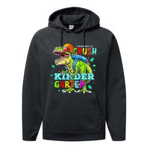 Ready To Crush Kindergarten Dinosaur Back to School Performance Fleece Hoodie