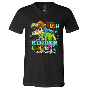 Ready To Crush Kindergarten Dinosaur Back to School V-Neck T-Shirt