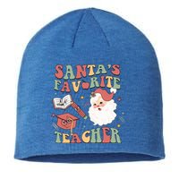 Retro Teacher Christmas Santas Favorite Teacher Holiday Xmas Great Gift Sustainable Beanie