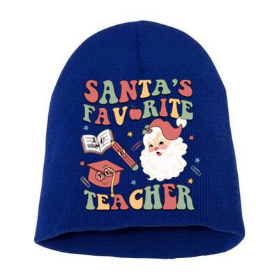 Retro Teacher Christmas Santas Favorite Teacher Holiday Xmas Great Gift Short Acrylic Beanie