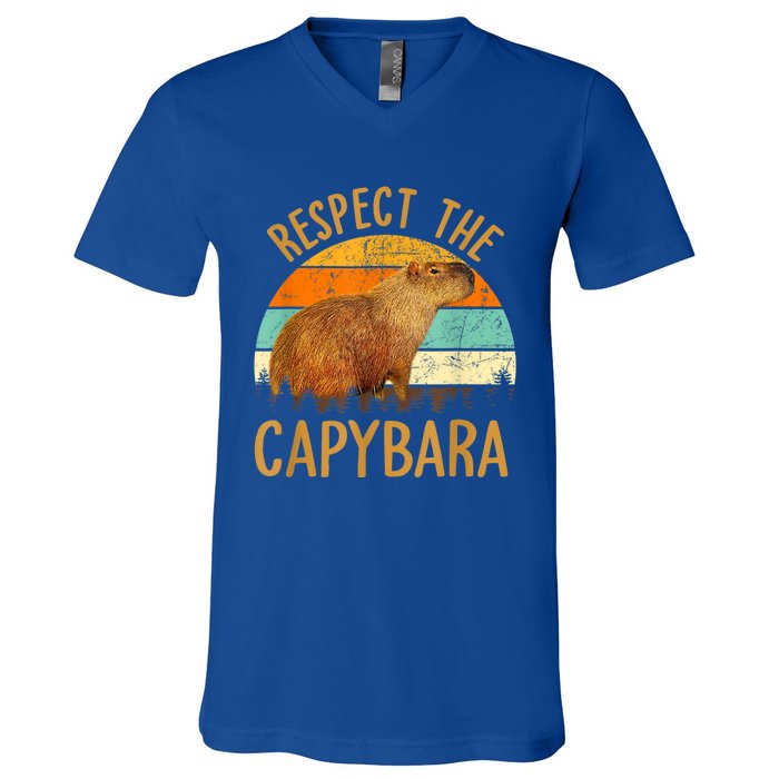 Respect The Capybara Animal Funny Capybara Lover V-Neck T-Shirt