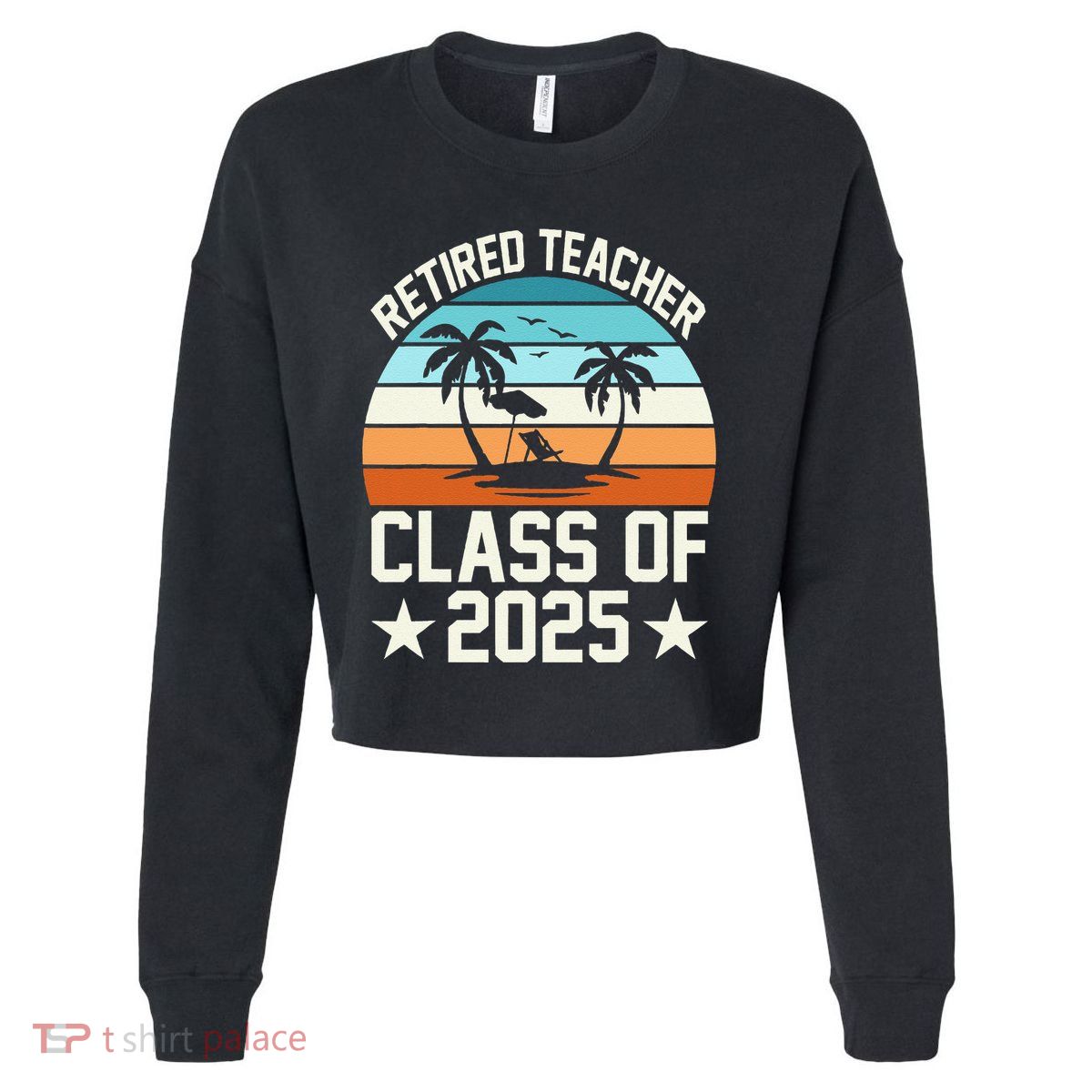 Retired Teacher Class Of 2025 Vintage School Retirement Cropped Pullover Crew