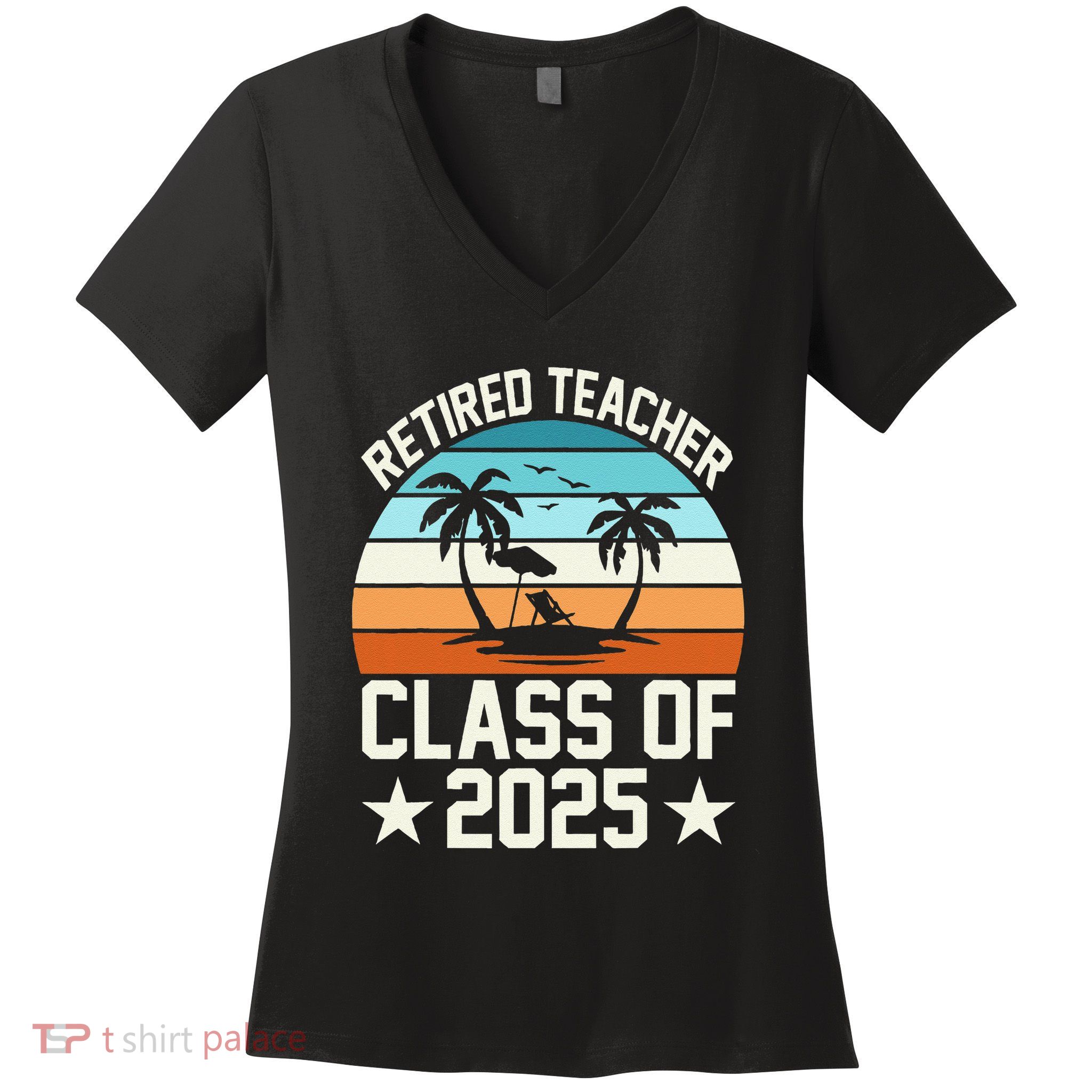 Retired Teacher Class Of 2025 Vintage School Retirement Women's V-Neck T-Shirt