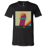 Retro Tower & Chill Gamer Titan Hunter Warlock V-Neck T-Shirt