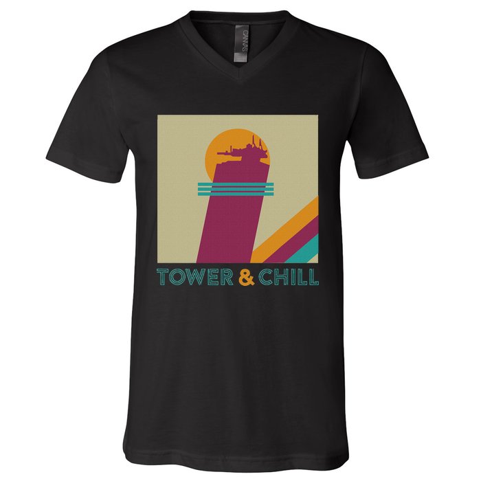 Retro Tower & Chill Gamer Titan Hunter Warlock V-Neck T-Shirt