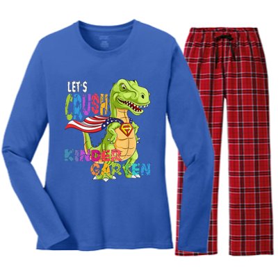 Ready To Crush Kindergarten 2035 Dinosaur Back To School Women's Long Sleeve Flannel Pajama Set 