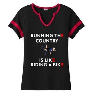 Running The Country Is Like Riding A Bike Biden Falling Meme Ladies Halftime Notch Neck Tee