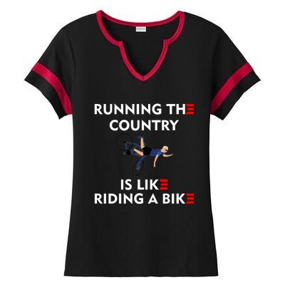 Running The Country Is Like Riding A Bike Biden Falling Meme Ladies Halftime Notch Neck Tee