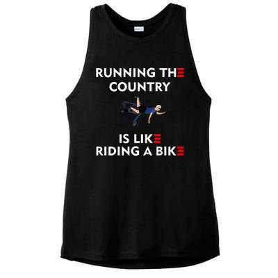 Running The Country Is Like Riding A Bike Biden Falling Meme Ladies PosiCharge Tri-Blend Wicking Tank