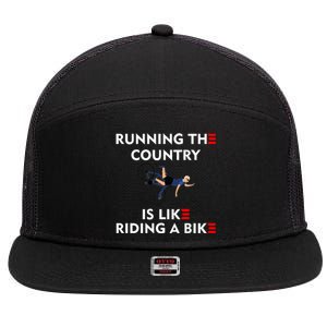 Running The Country Is Like Riding A Bike Biden Falling Meme 7 Panel Mesh Trucker Snapback Hat