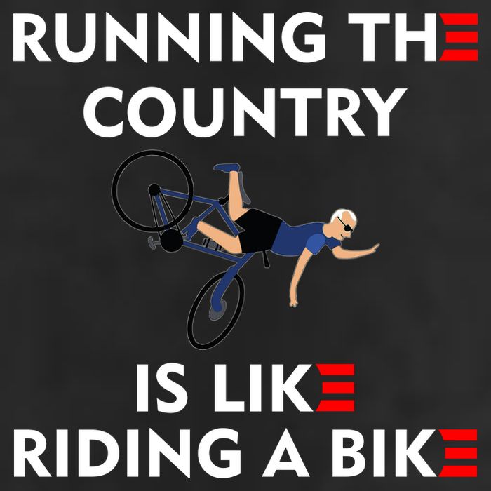 Running The Country Is Like Riding A Bike Biden Falling Meme 7 Panel Mesh Trucker Snapback Hat