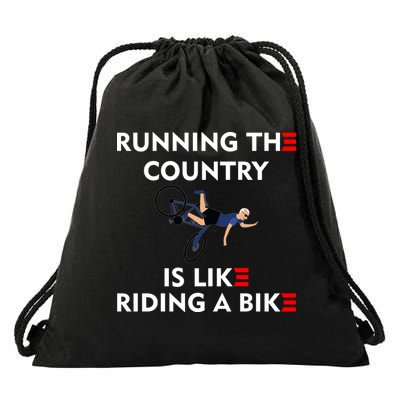 Running The Country Is Like Riding A Bike Biden Falling Meme Drawstring Bag