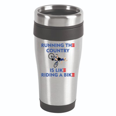 Running The Country Is Like Riding A Bike Biden Falling Meme 16oz Travel Tumbler