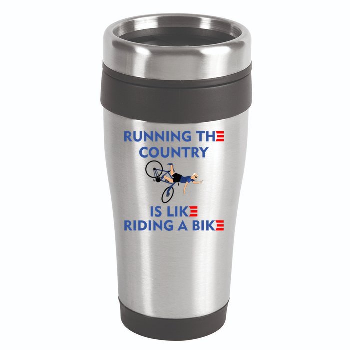 Running The Country Is Like Riding A Bike Biden Falling Meme 16oz Travel Tumbler