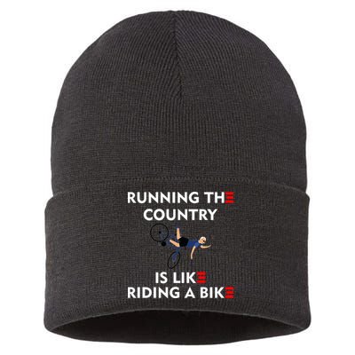 Running The Country Is Like Riding A Bike Biden Falling Meme Sustainable Knit Beanie