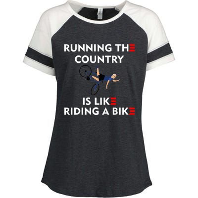 Running The Country Is Like Riding A Bike Biden Falling Meme Enza Ladies Jersey Colorblock Tee