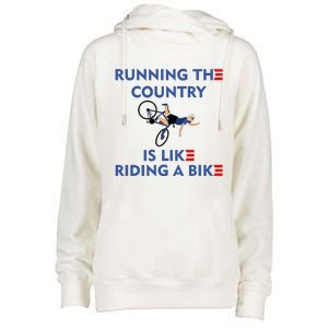 Running The Country Is Like Riding A Bike Biden Falling Meme Womens Funnel Neck Pullover Hood