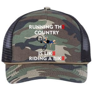 Running The Country Is Like Riding A Bike Biden Falling Meme Retro Rope Trucker Hat Cap