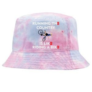 Running The Country Is Like Riding A Bike Biden Falling Meme Tie-Dyed Bucket Hat