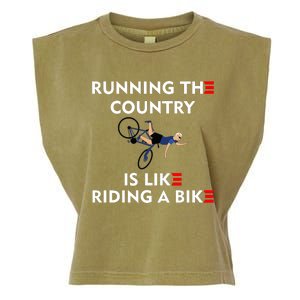 Running The Country Is Like Riding A Bike Biden Falling Meme Garment-Dyed Women's Muscle Tee