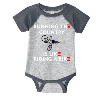 Running The Country Is Like Riding A Bike Biden Falling Meme Infant Baby Jersey Bodysuit