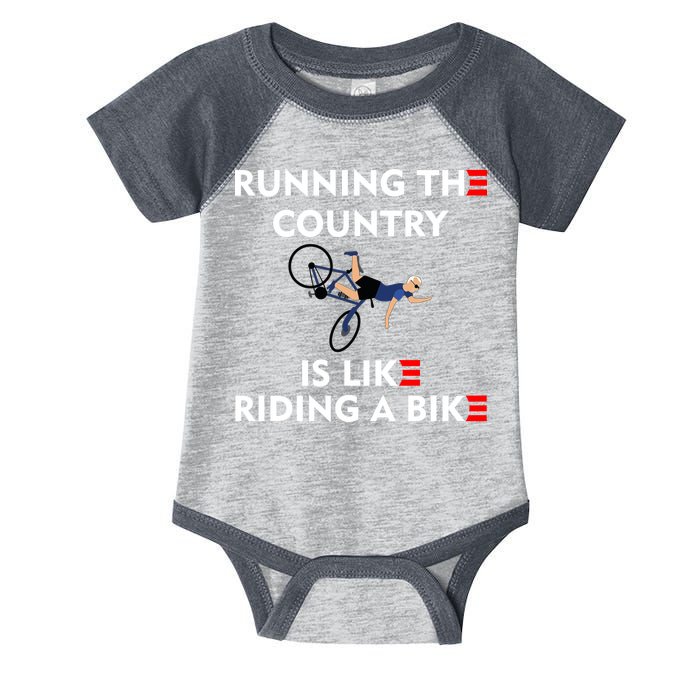 Running The Country Is Like Riding A Bike Biden Falling Meme Infant Baby Jersey Bodysuit