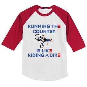 Running The Country Is Like Riding A Bike Biden Falling Meme Kids Colorblock Raglan Jersey