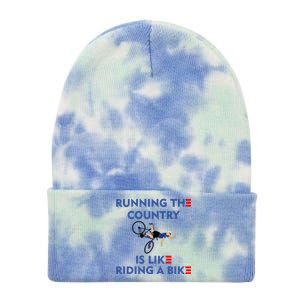 Running The Country Is Like Riding A Bike Biden Falling Meme Tie Dye 12in Knit Beanie