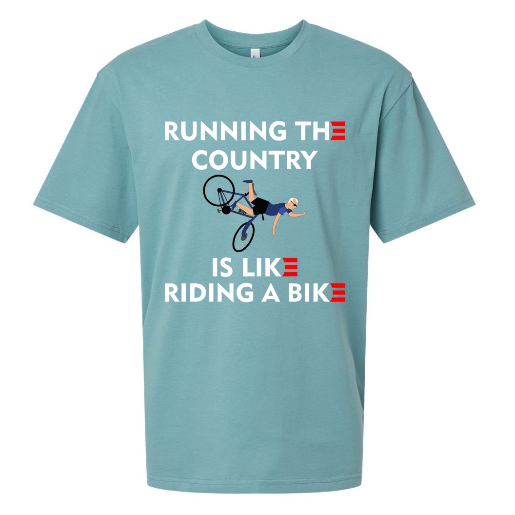 Running The Country Is Like Riding A Bike Biden Falling Meme Sueded Cloud Jersey T-Shirt
