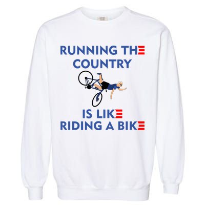 Running The Country Is Like Riding A Bike Biden Falling Meme Garment-Dyed Sweatshirt