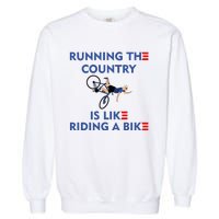 Running The Country Is Like Riding A Bike Biden Falling Meme Garment-Dyed Sweatshirt